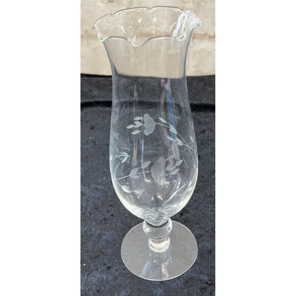 Princess House Floral Etched Glass Vase 10" Scalloped Rim - Picture 1 of 6